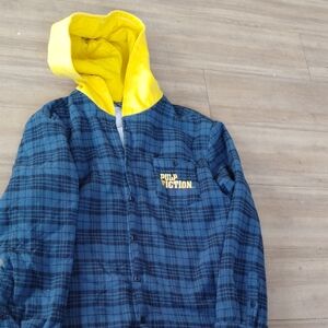 Kids Blue Plaid Jacket with Yellow Hood